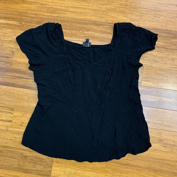 Torrid Black Peplum Top Women Size 2X Sweetheart Neck Short Sleeve Blouse Summer - Picture 1 of 6